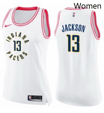 Womens Nike Indiana Pacers 13 Mark Jackson Swingman WhitePink Fashion NBA Jersey