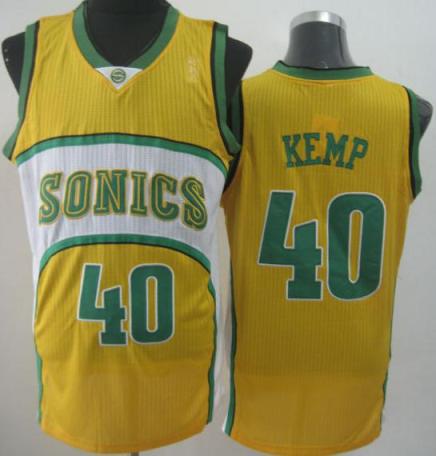 Seattle SuperSonics 40 Shawn Kemp Yellow Throwback Revolution 30 NBA Basketball Jerseys