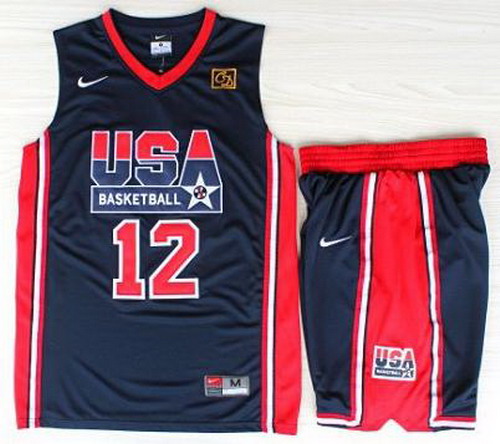 USA Basketball 1992 Olympic Dream Team Blue Jerseys & Shorts Suits 12# John Stockton