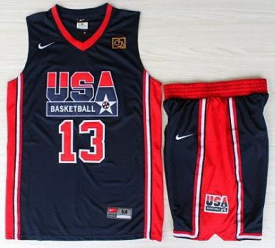 USA Basketball 1992 Olympic Dream Team Blue Jerseys & Shorts Suits 13# Chris Mullin