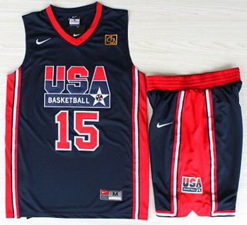 USA Basketball 1992 Olympic Dream Team Blue Jerseys & Shorts Suits 15# Magic Earvin Johnson