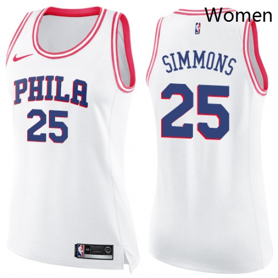 Womens Nike Philadelphia 76ers 25 Ben Simmons Swingman WhitePink