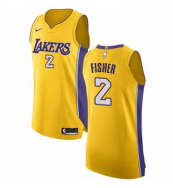 Womens Nike Los Angeles Lakers 2 Derek Fisher Authentic Gold Home NBA Jersey Icon Edition