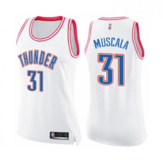 Womens Oklahoma City Thunder 31 Mike Muscala Swingman White Pink Fashion Basketball Jersey