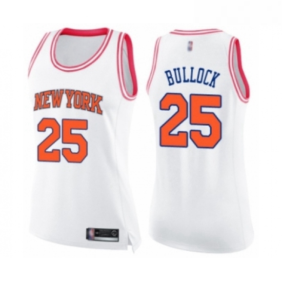 Womens New York Knicks 25 Reggie Bullock Swingman White Pink Fashion Basketball Jersey