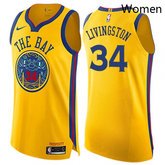 Womens Nike Golden State Warriors 34 Shaun Livingston Swingman Gold NBA Jersey City Edition