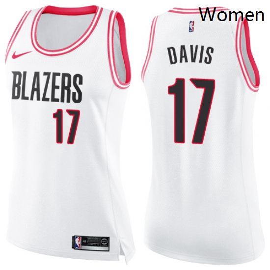 Womens Nike Portland Trail Blazers 17 Ed Davis Swingman WhitePink Fashion NBA Jersey