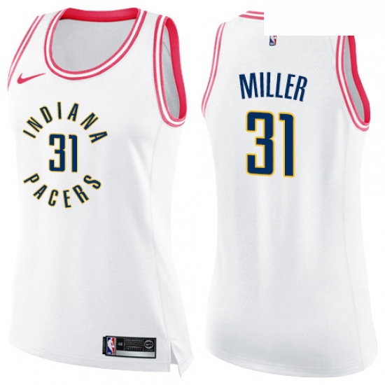 Womens Nike Indiana Pacers 31 Reggie Miller Swingman WhitePink Fashion NBA Jersey