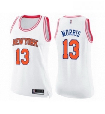 Womens New York Knicks 13 Marcus Morris Swingman White Pink Fashion Basketball Jersey