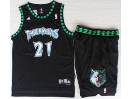 Minnesota Timberwolves 21 Kevin Garnett Black Hardwood Classics Revolution 30 NBA Jersey Short Suits