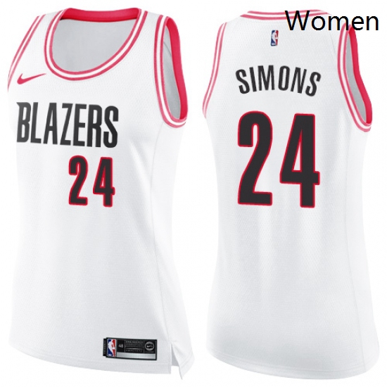 Womens Nike Portland Trail Blazers 24 Anfernee Simons Swingman White Pink Fashion NBA Jersey