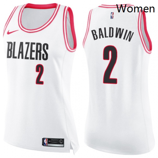 Womens Nike Portland Trail Blazers 2 Wade Baldwin Swingman White Pink Fashion NBA Jersey