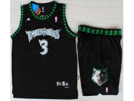 Minnesota Timberwolves 3 Stephon Marbury Black Swingman NBA Jerseys Short Suits