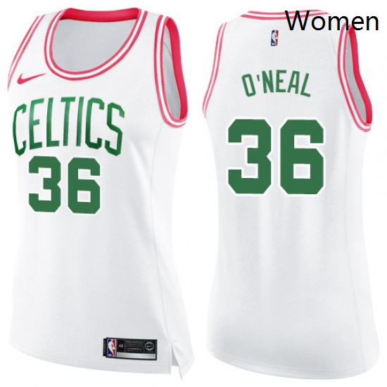 Womens Nike Boston Celtics 36 Shaquille ONeal Swingman WhitePink Fashion NBA Jersey