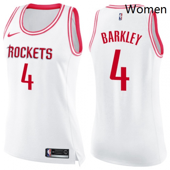 Womens Nike Houston Rockets 4 Charles Barkley Swingman WhitePink Fashion NBA Jersey