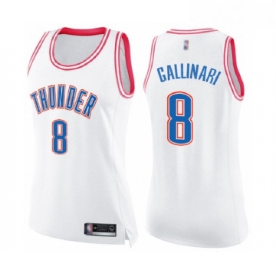 Womens Oklahoma City Thunder 8 Danilo Gallinari Swingman White Pink Fashion Basketball Jersey