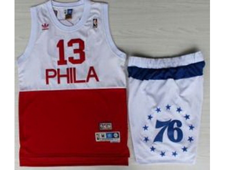 Philadelphia 76ers 13 Wilt Chamberlain White Red NBA Jerseys Short Suits