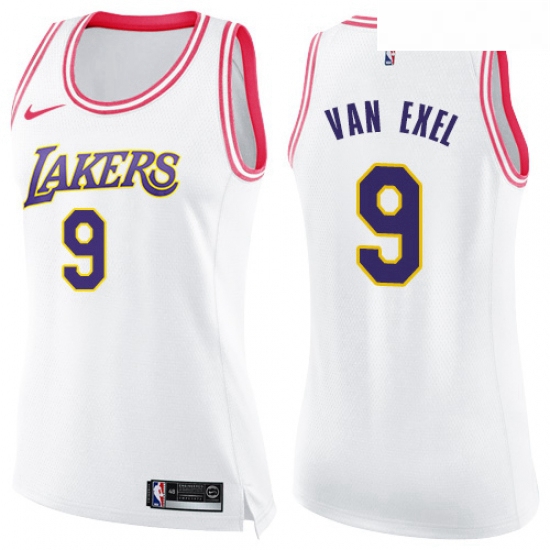 Womens Nike Los Angeles Lakers 9 Nick Van Exel Swingman WhitePink Fashion NBA Jersey