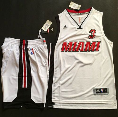 Heat #3 Dwyane Wade White Throwback A Set Stitched NBA Jersey