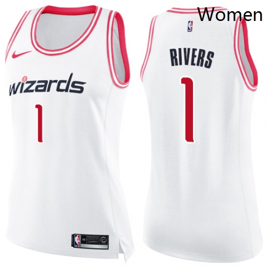 Womens Nike Washington Wizards 1 Austin Rivers Swingman White Pink Fashion NBA Jersey