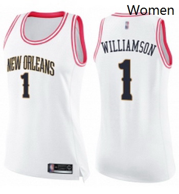 Womens Nike New Orleans Pelicans 1 Zion Williamson White Pink NBA Swingman Fashion Jersey