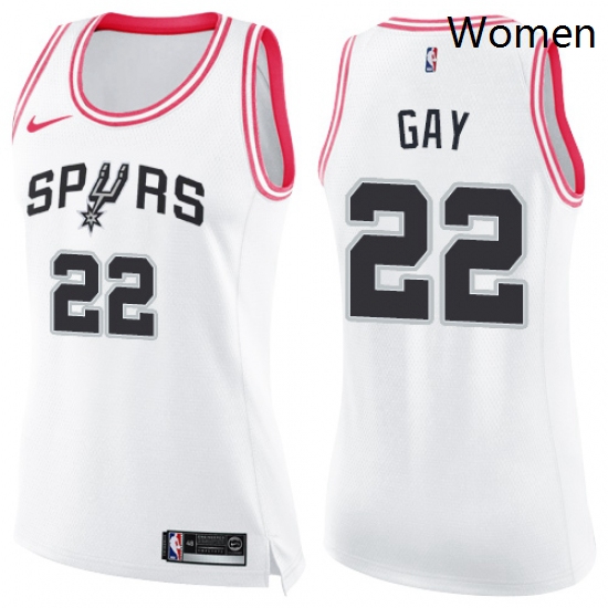 Womens Nike San Antonio Spurs 22 Rudy Gay Swingman WhitePink Fashion NBA Jersey