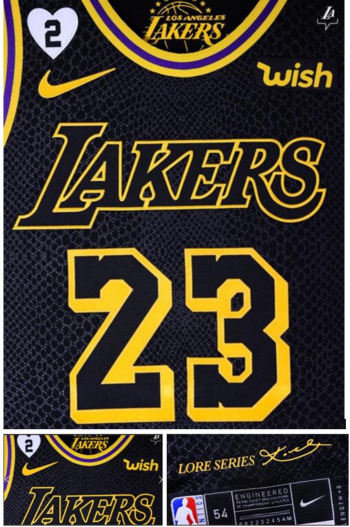 Men Lakers 23 Lebron James 2 Patch Kobe Bryant and his daughter black jersey