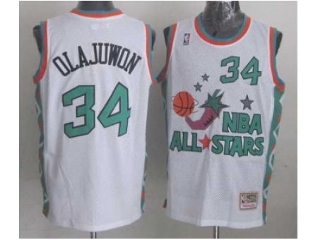 NBA 96 All Star #34 Olajuwon White Jerseys