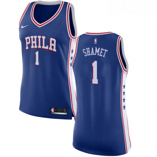 Womens Nike Philadelphia 76ers 1 Landry Shamet Swingman Blue NBA Jersey Icon Edition