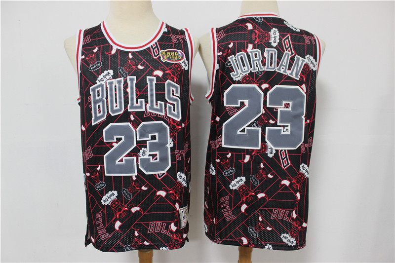 Bulls 23 Michael Jordan Black Red Tear Up Pack Hardwood Classics NBA Finals Patch Jersey