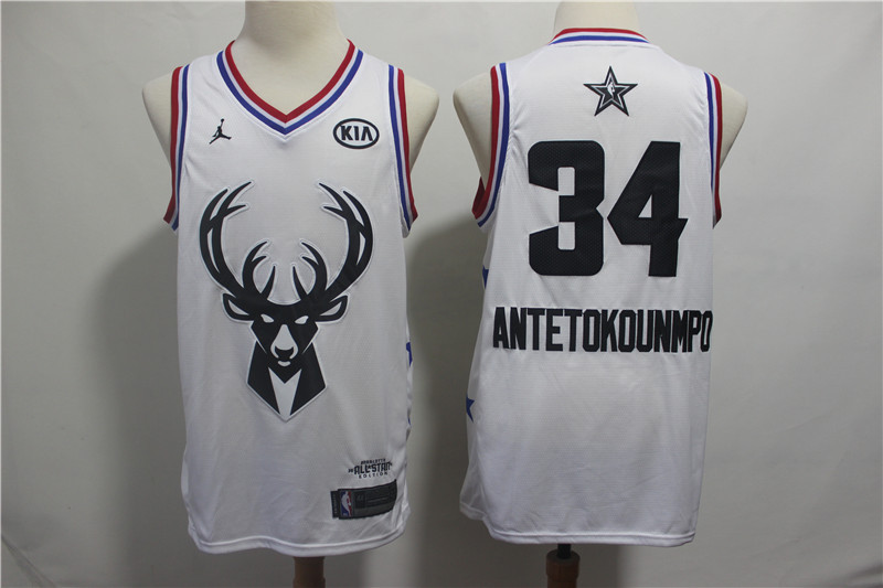 Bucks 34 Giannis Antetokounmpo White 2019 NBA All Star Game Jordan Brand Swingman Jersey