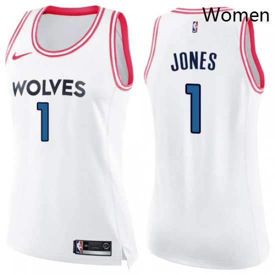 Womens Nike Minnesota Timberwolves 1 Tyus Jones Swingman WhitePink Fashion NBA Jersey