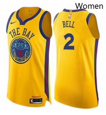 Womens Nike Golden State Warriors 2 Jordan Bell Swingman Gold NBA Jersey City Edition