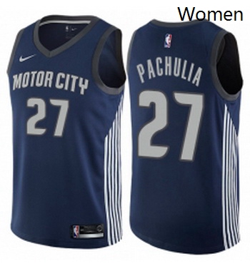 Womens Nike Detroit Pistons 27 Zaza Pachulia Swingman Navy Blue NBA Jersey City Edition