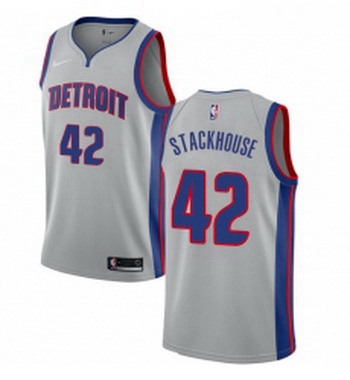 Womens Nike Detroit Pistons 42 Jerry Stackhouse Authentic Silver NBA Jersey Statement Edition