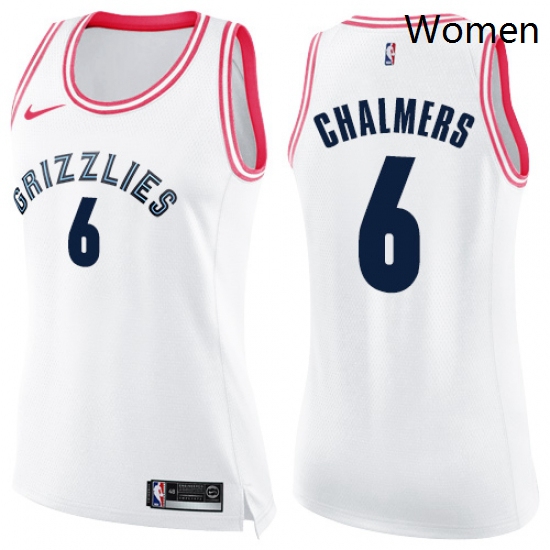 Womens Nike Memphis Grizzlies 6 Mario Chalmers Swingman WhitePink Fashion NBA Jersey