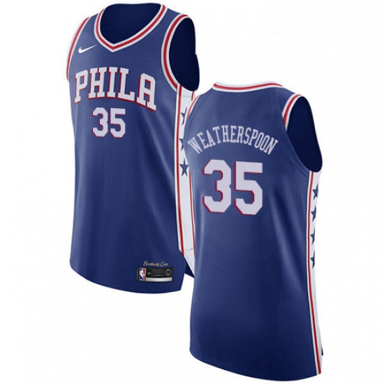 Womens Nike Philadelphia 76ers 35 Clarence Weatherspoon Authentic Blue Road NBA Jersey Icon Edition