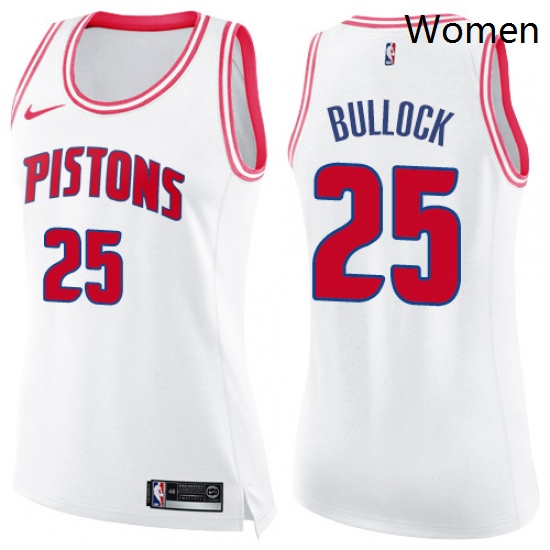 Womens Nike Detroit Pistons 25 Reggie Bullock Swingman White Pink Fashion NBA Jersey