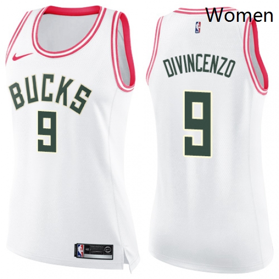 Womens Nike Milwaukee Bucks 9 Donte DiVincenzo Swingman White Pi