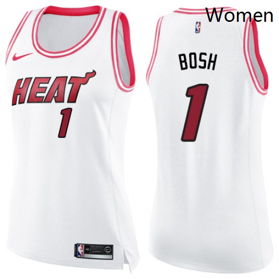 Womens Nike Miami Heat 1 Chris Bosh Swingman WhitePink Fashion NBA Jersey