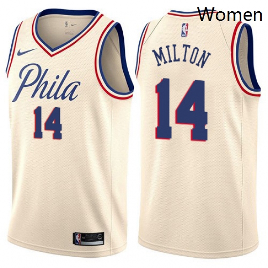 Womens Nike Philadelphia 76ers 14 Shake Milton Swingman Cream NB