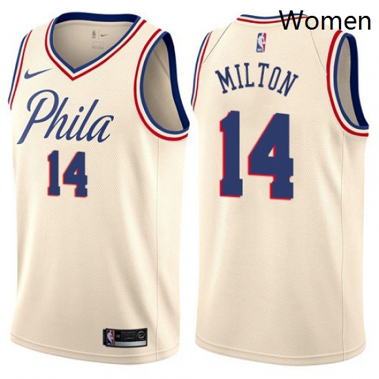 Womens Nike Philadelphia 76ers 14 Shake Milton Swingman Cream NBA Jersey City Edition