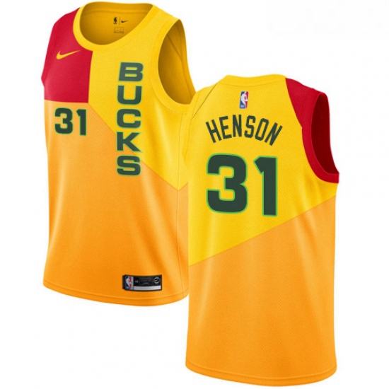 Womens Nike Milwaukee Bucks 31 John Henson Swingman Yellow NBA Jersey City Edition