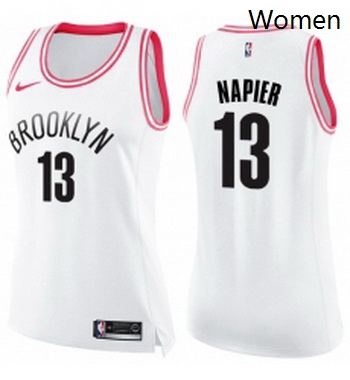 Womens Nike Brooklyn Nets 13 Shabazz Napier Swingman White Pink Fashion NBA Jersey