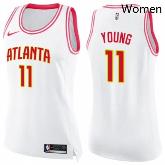 Womens Nike Atlanta Hawks 11 Trae Young Swingman WhitePink Fashion NBA Jersey