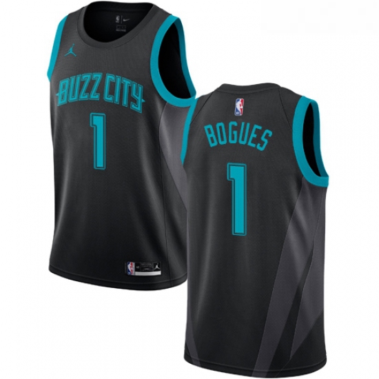 Womens Nike Jordan Charlotte Hornets 1 Muggsy Bogues Swingman Black NBA Jersey 2018 19 City Edition