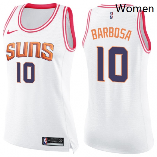 Womens Nike Phoenix Suns 10 Leandro Barbosa Swingman WhitePink Fashion NBA Jersey