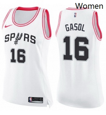 Womens Nike San Antonio Spurs 16 Pau Gasol Swingman WhitePink Fa