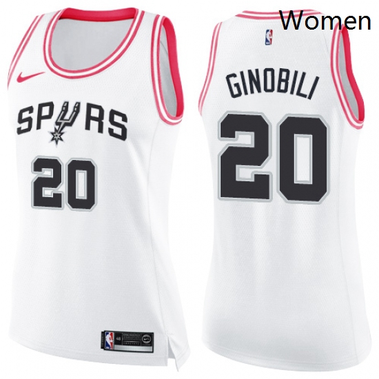 Womens Nike San Antonio Spurs 20 Manu Ginobili Swingman WhitePin
