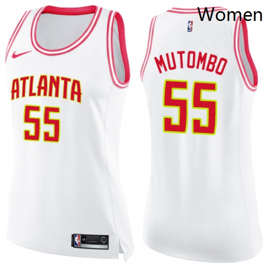 Womens Nike Atlanta Hawks 55 Dikembe Mutombo Swingman WhitePink 